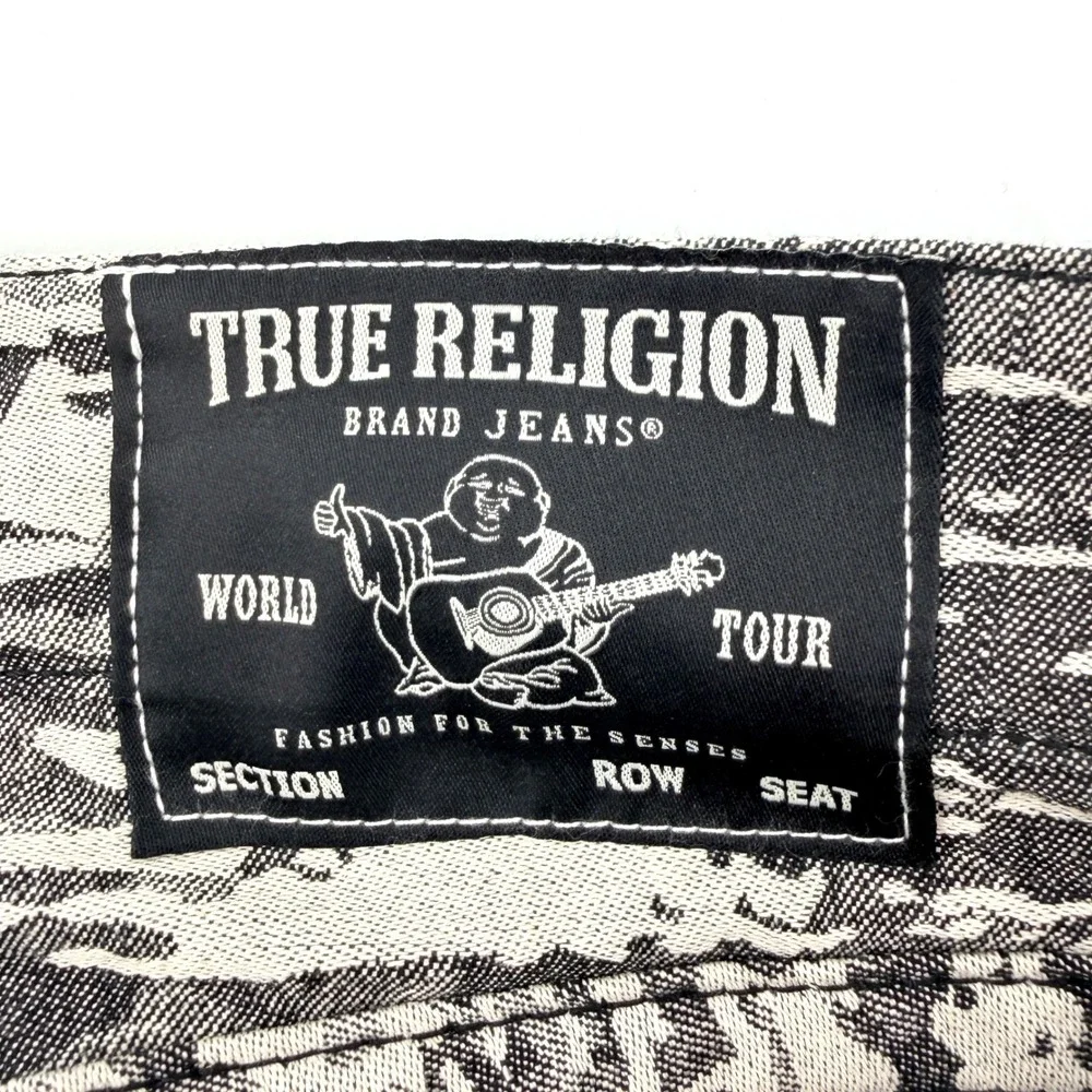 True Religion Bobby Relaxed Baggy Mens 31 Grey/Cream Jacquard Jeans Y2K